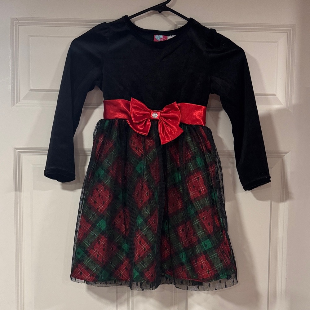 Girls Black and Red Plaid Dress with Bow